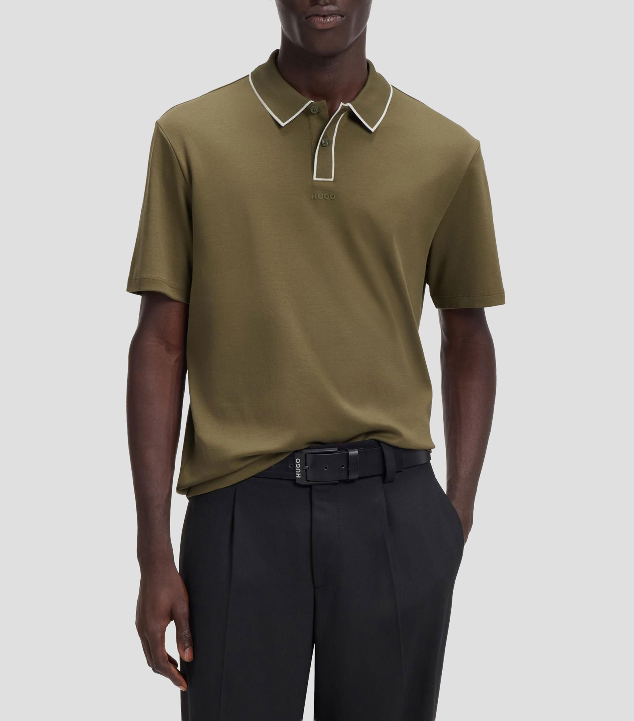 Polo de punto de algodón con ribete en contraste Hombre